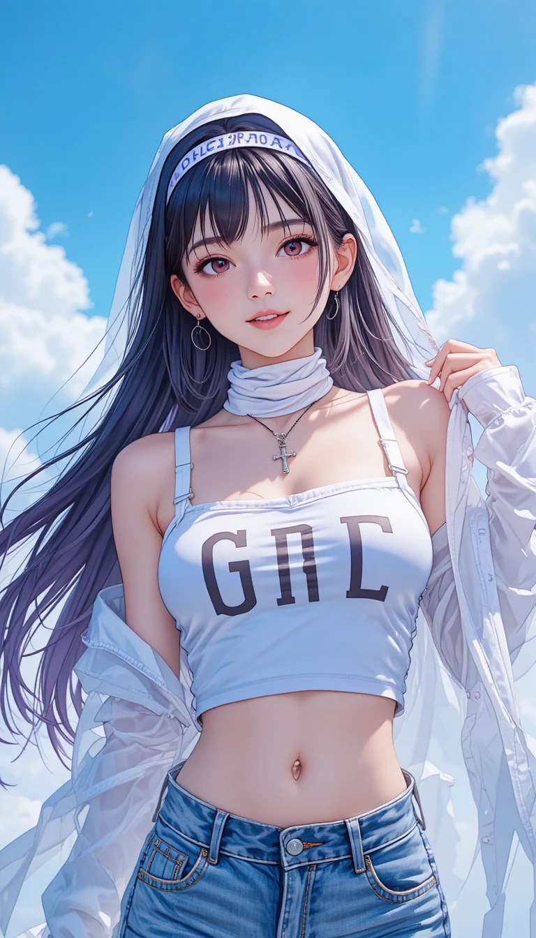 Anime girl in hooded jacket with scarf at a tilted angle