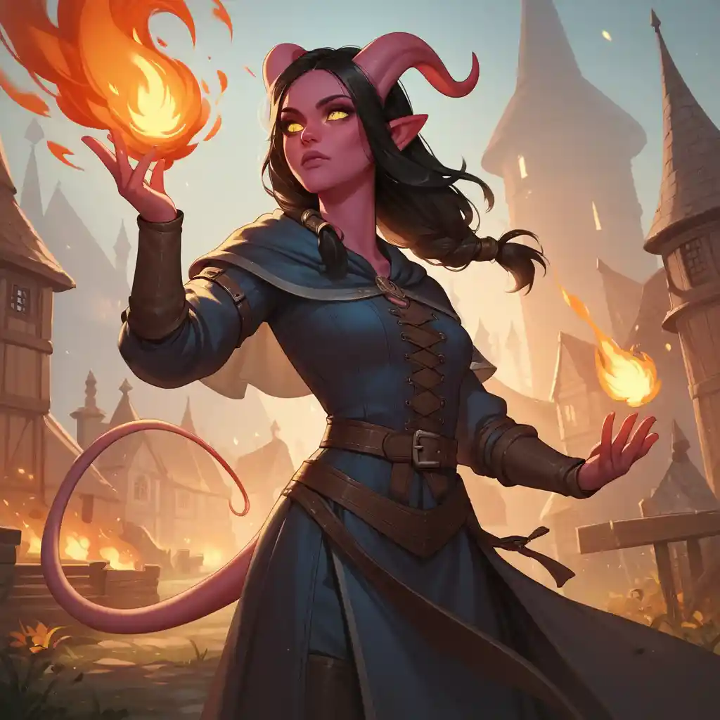 Tiefling wizard casting a blazing fireball spell