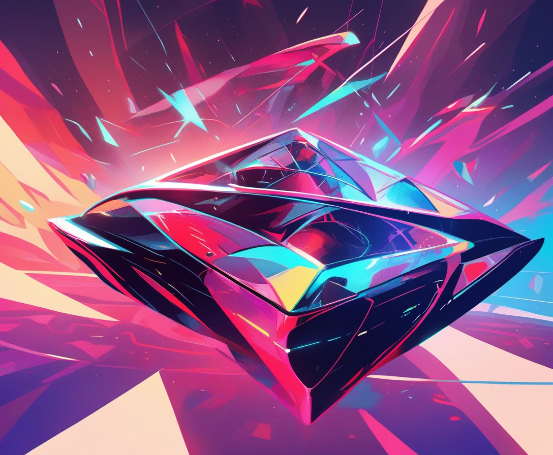Futuristic minimalist spaceship gliding through colorful outer space