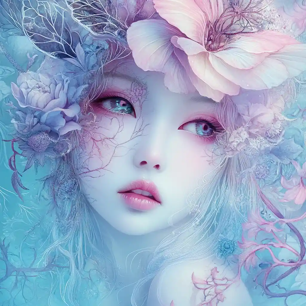 Ethereal romantic portrait of a mystical woman illustration