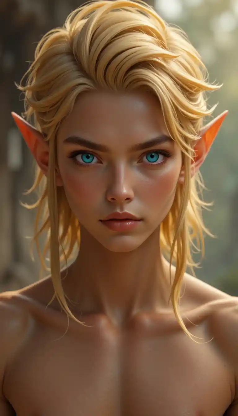 Golden haired ecaflip demigod with warm tanned skin