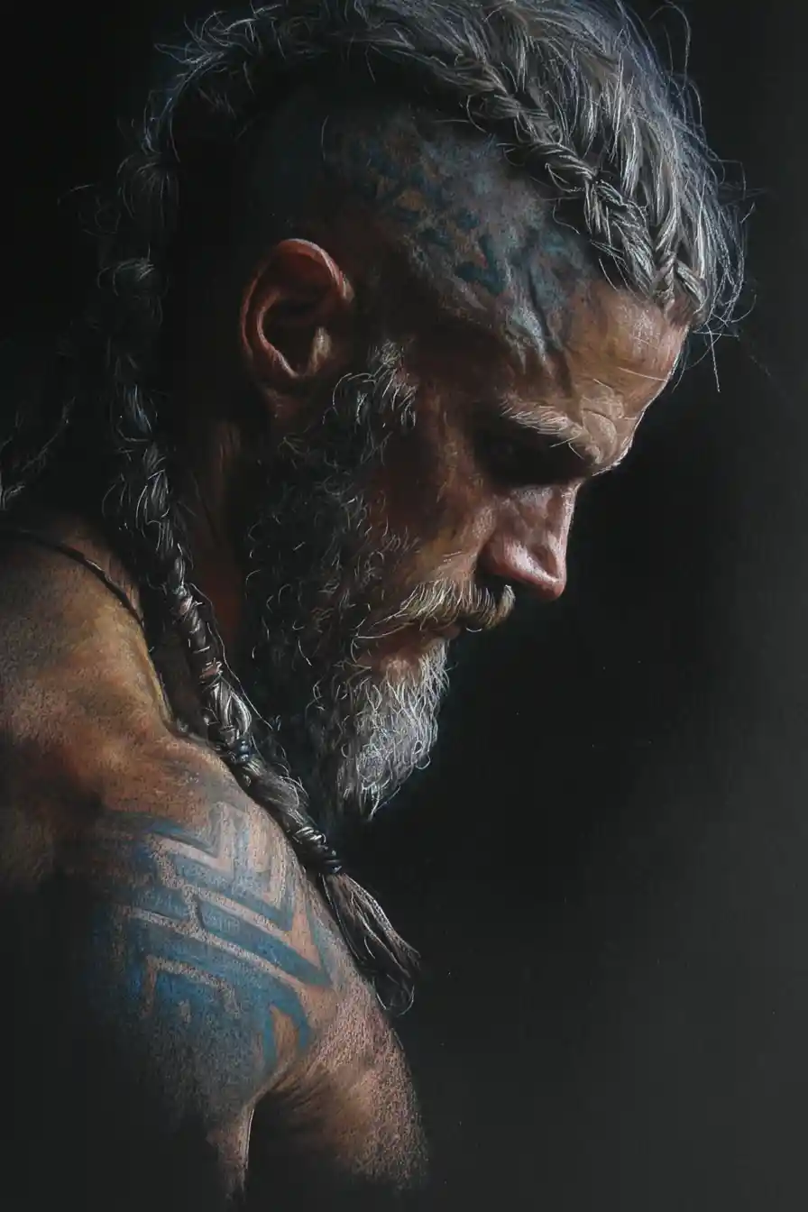 Dark fine art portrait of a powerful viking warrior