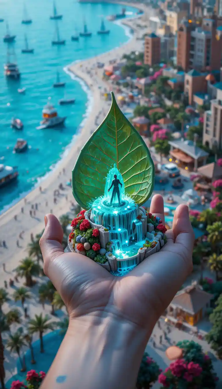 Modelo macro de paisagem urbana apoiado em uma mão humana