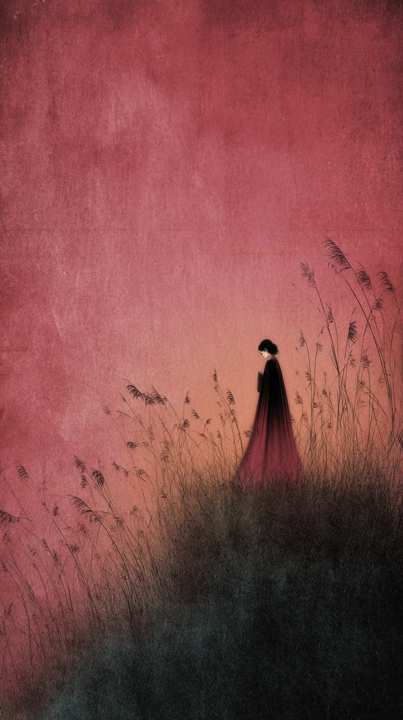 Surreal abstract composition in warm pink and indigo tones