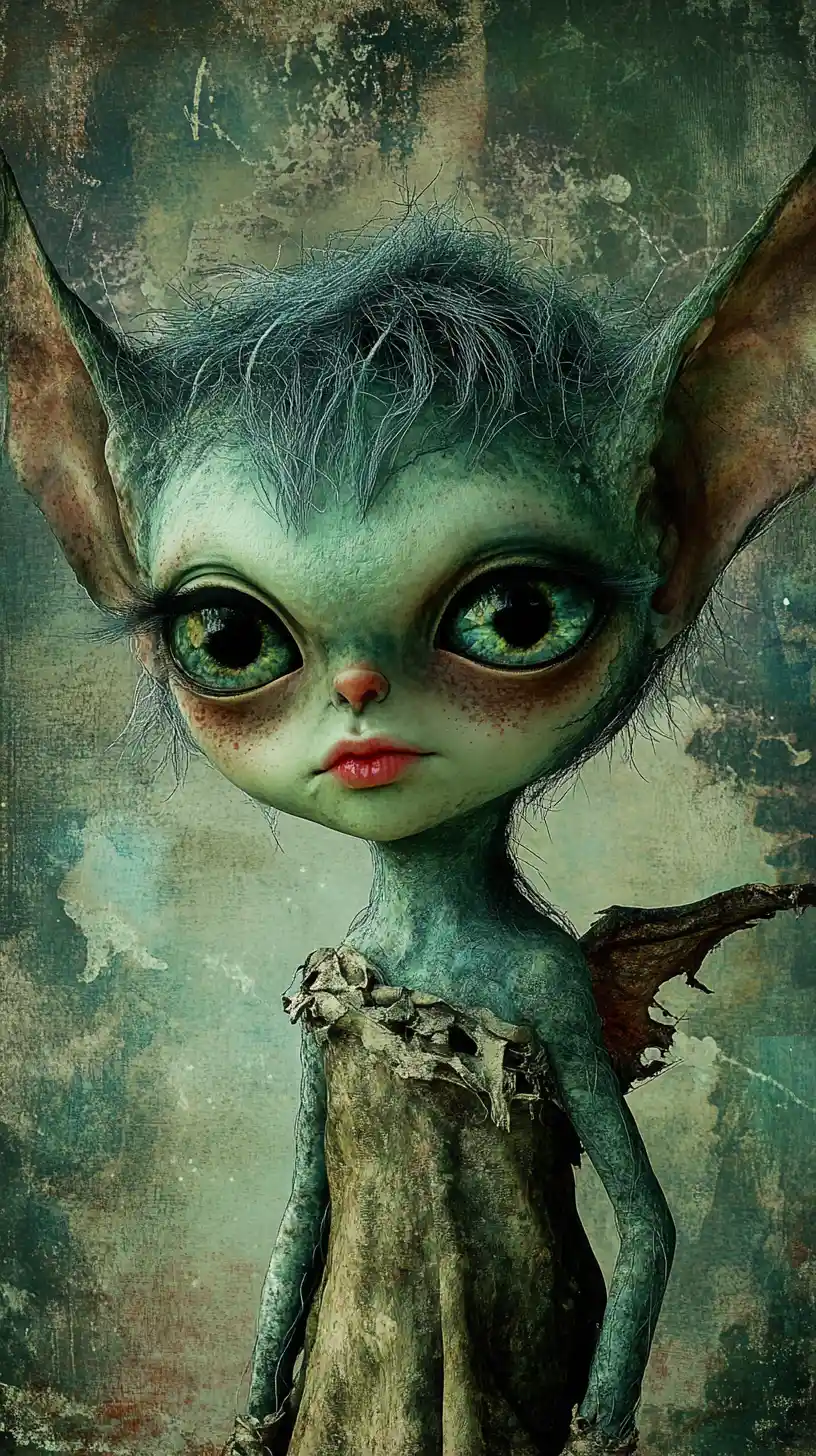 Gremlin Gotico Fiabesco in una Rigogliosa Foresta da Storybook