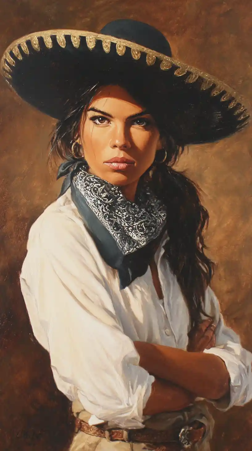 Donna latina con sombrero e sguardo ipnotico e intenso