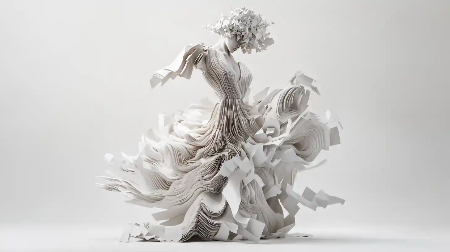 Abstract feminine sculpture dissolving into geometric fragments