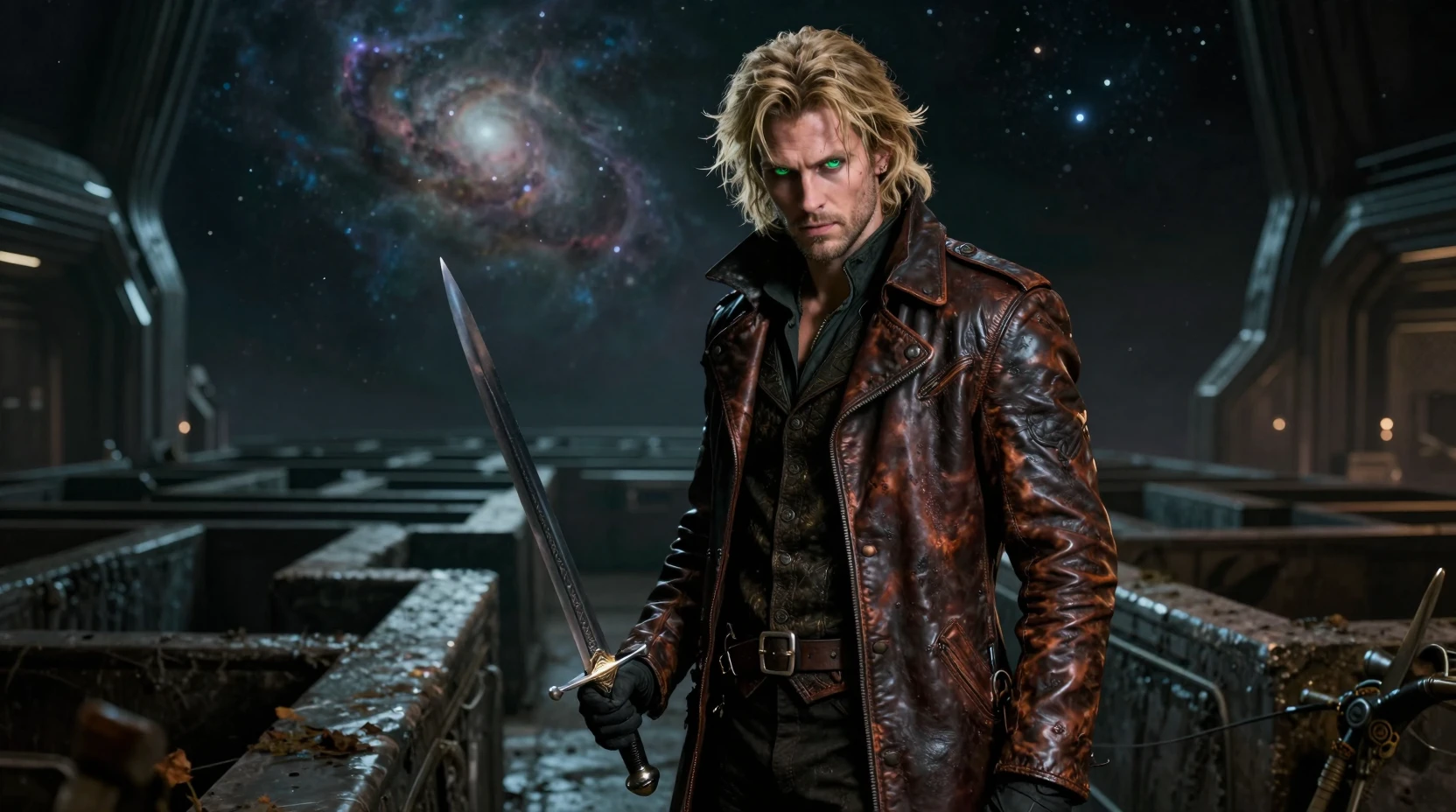 Rogue adventurer standing in a distant nebula glow