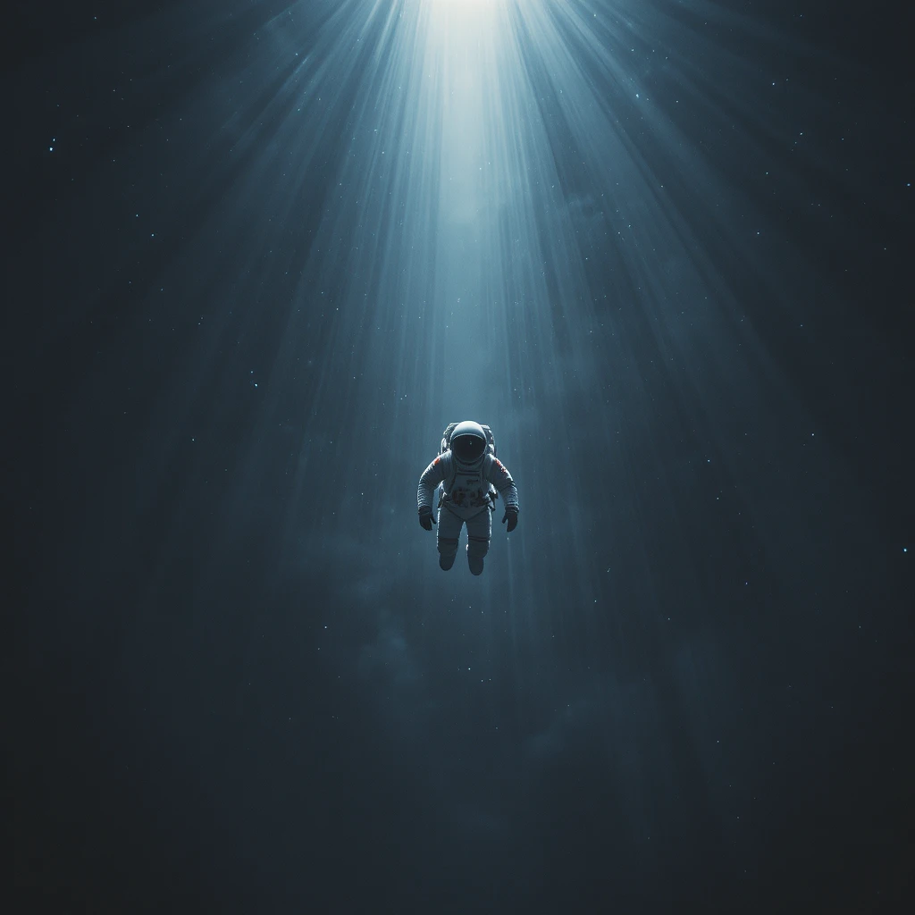 Lonely astronaut drifting in the silent darkness of outer space