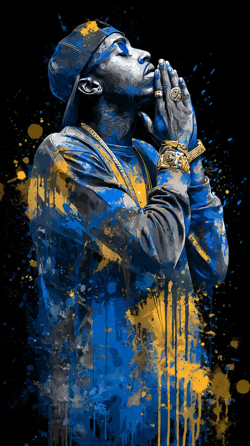 Stylish hip hop man portrait with blue and gold accents