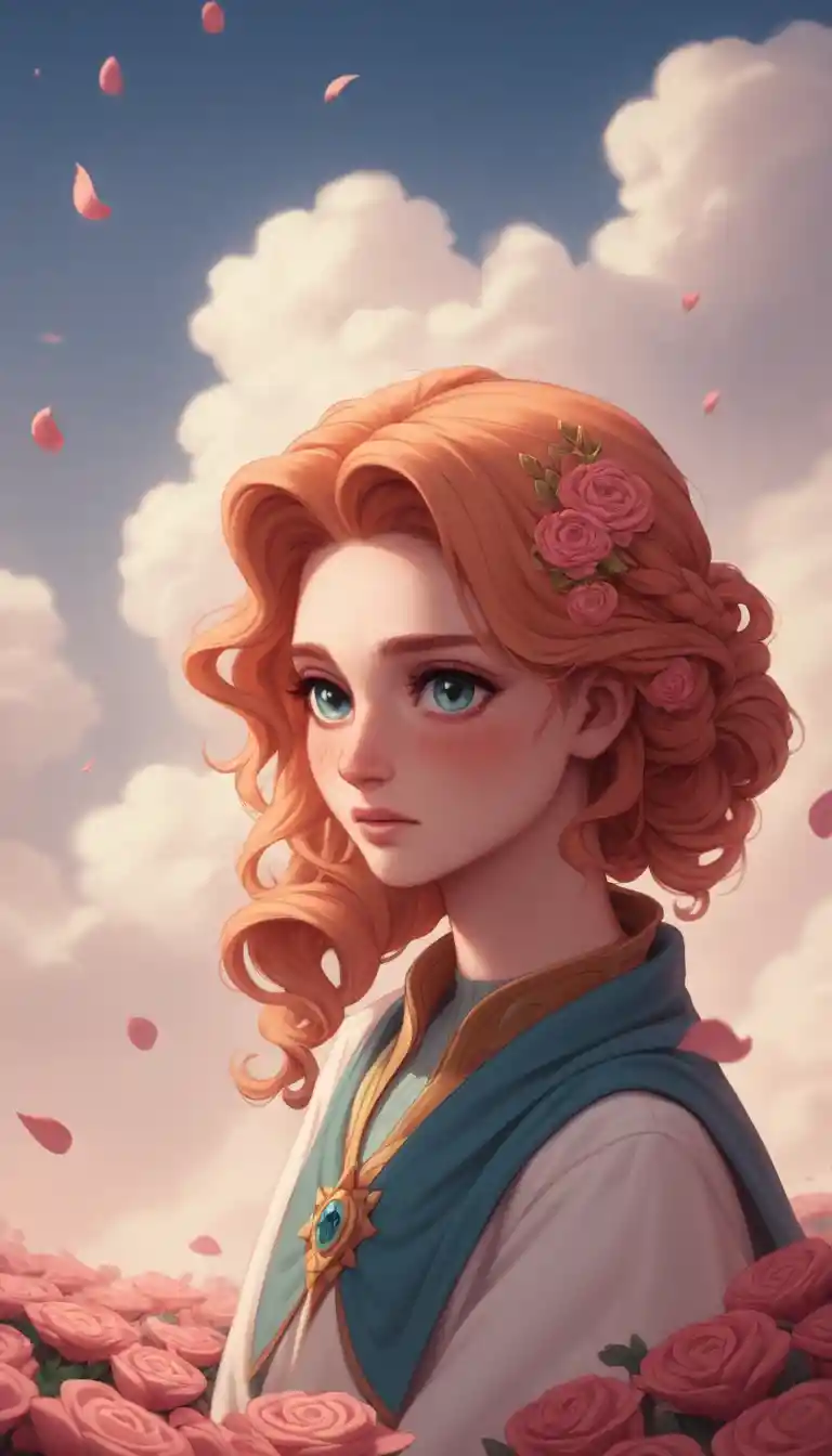 Ethereal maiden in a golden sunset dreamscape