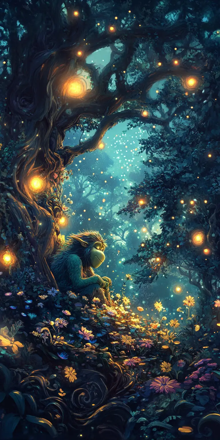 Orco che Si Prende Cura di un Giardino Luminoso nella Foresta Incantata