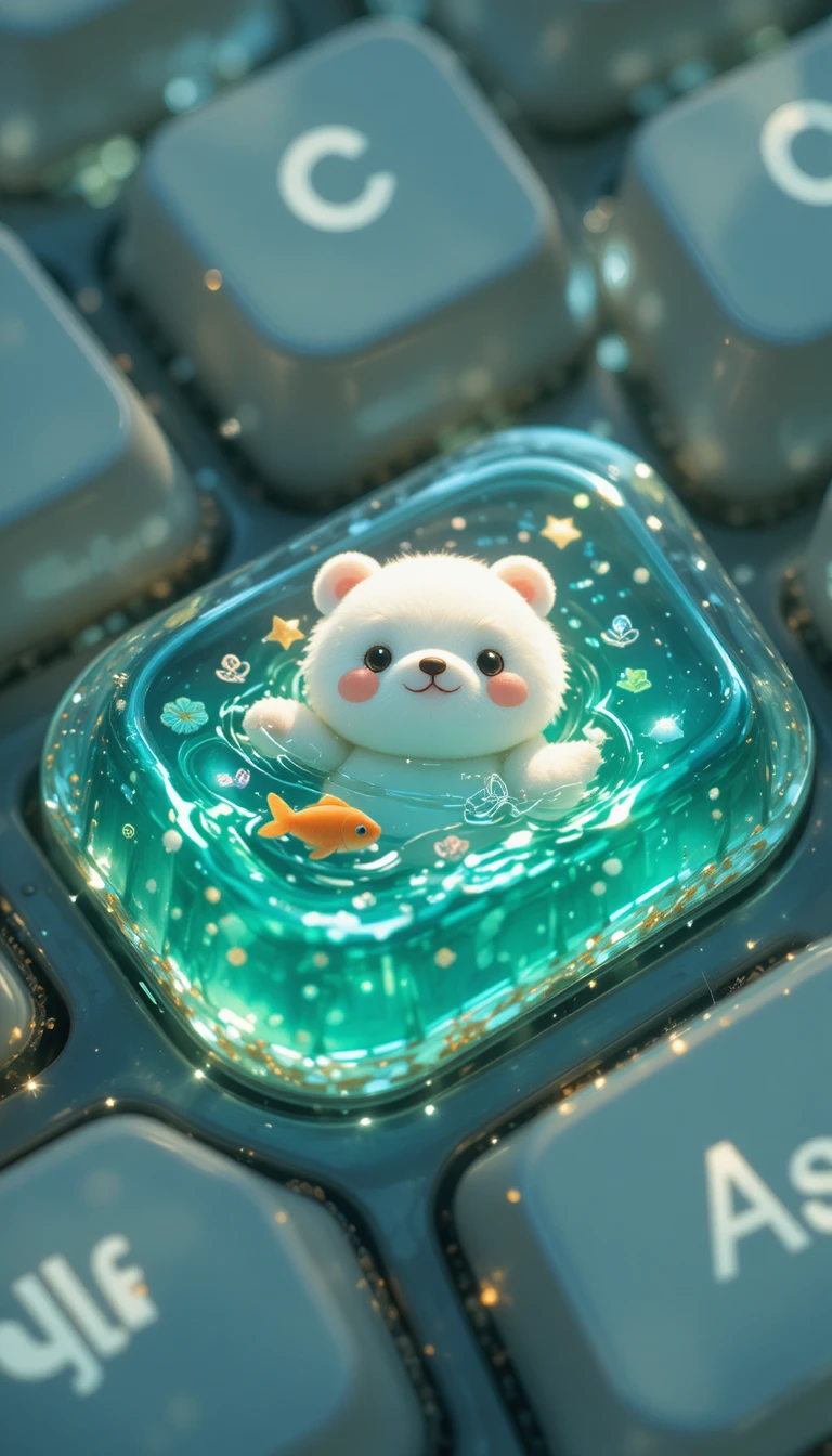 Osito de anime tierno dentro de una tecla de teclado brillante
