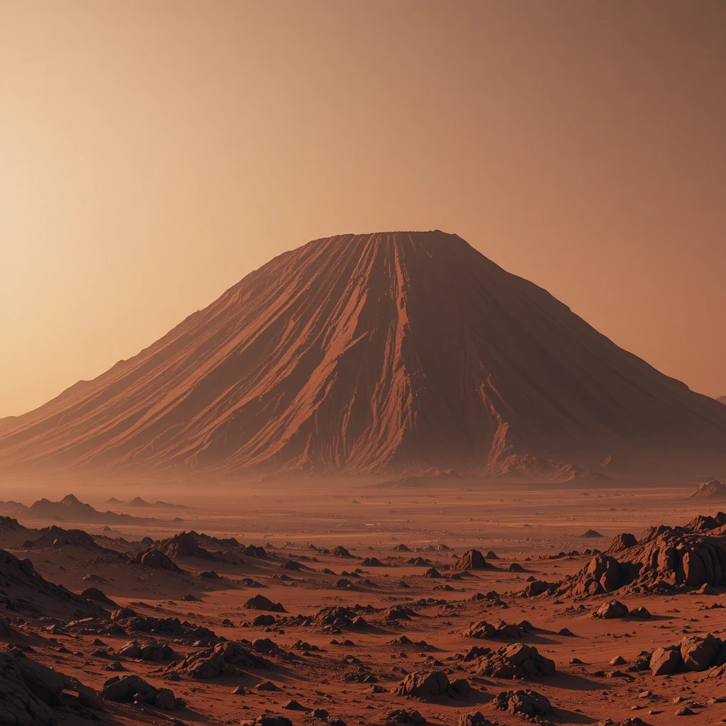 Wide view of Olympus Mons volcano on red Mars landscape