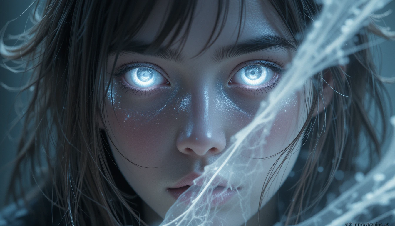 Mystical girl close up with ethereal glowing eyes