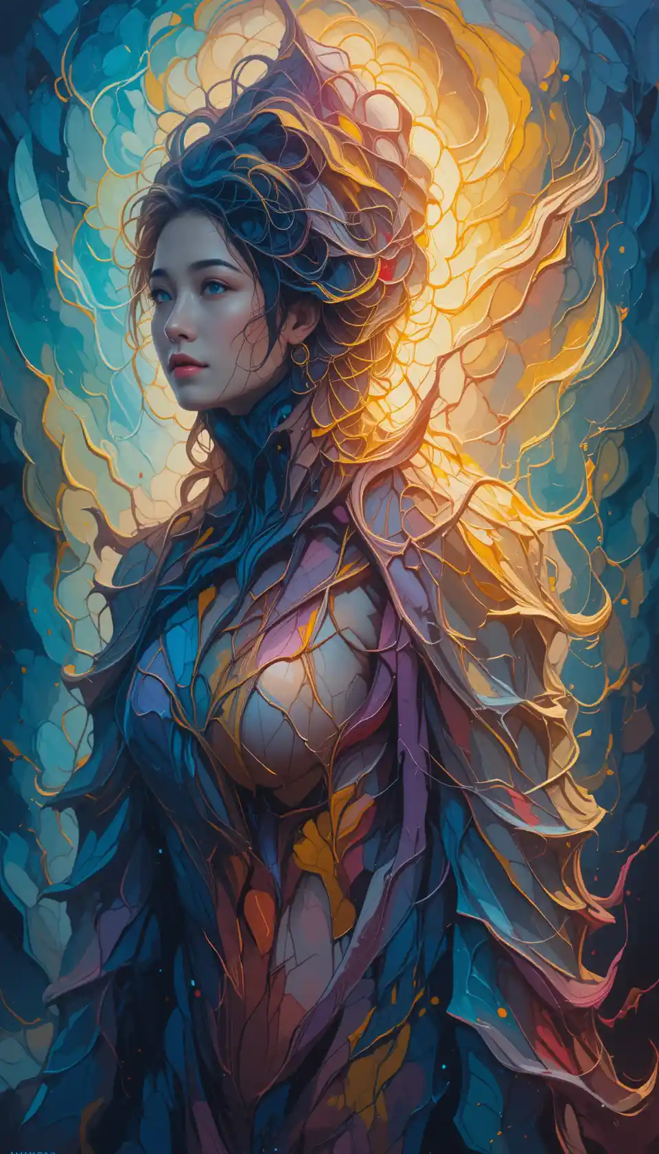 Radiant goddess of light watching across space and time
