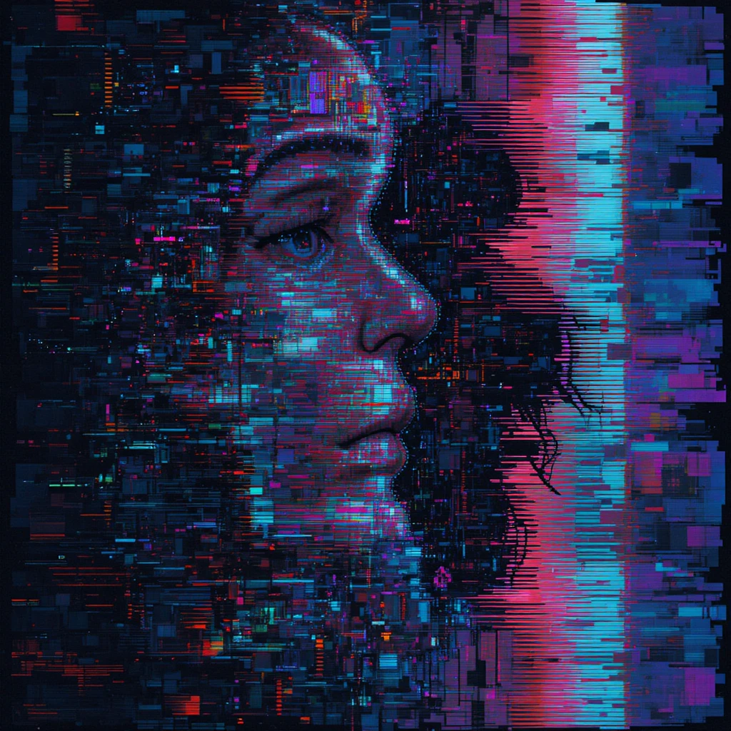 Abstract glitch data distortion with heavy digital artifacts