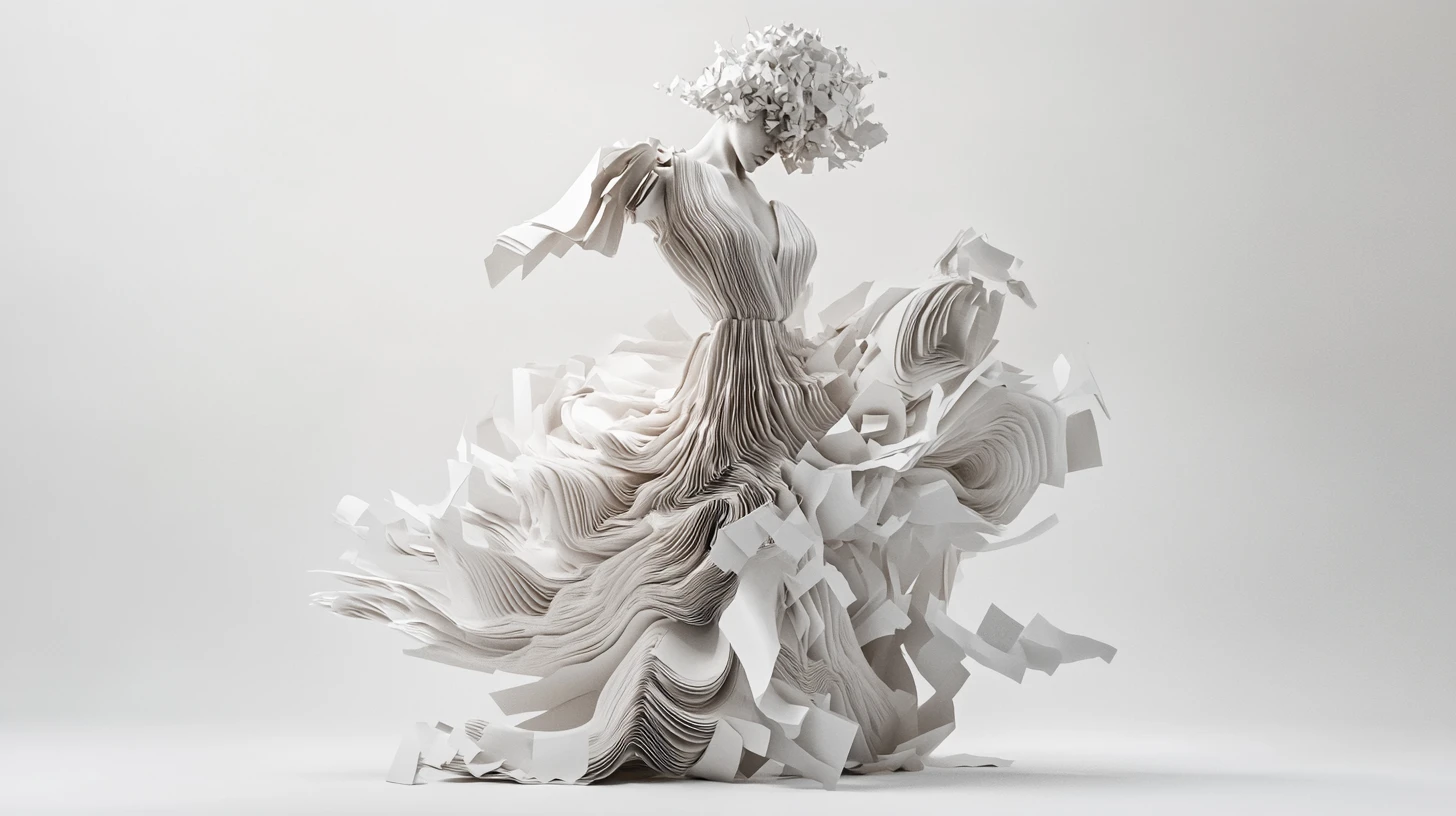 Abstract feminine sculpture dissolving into geometric fragments