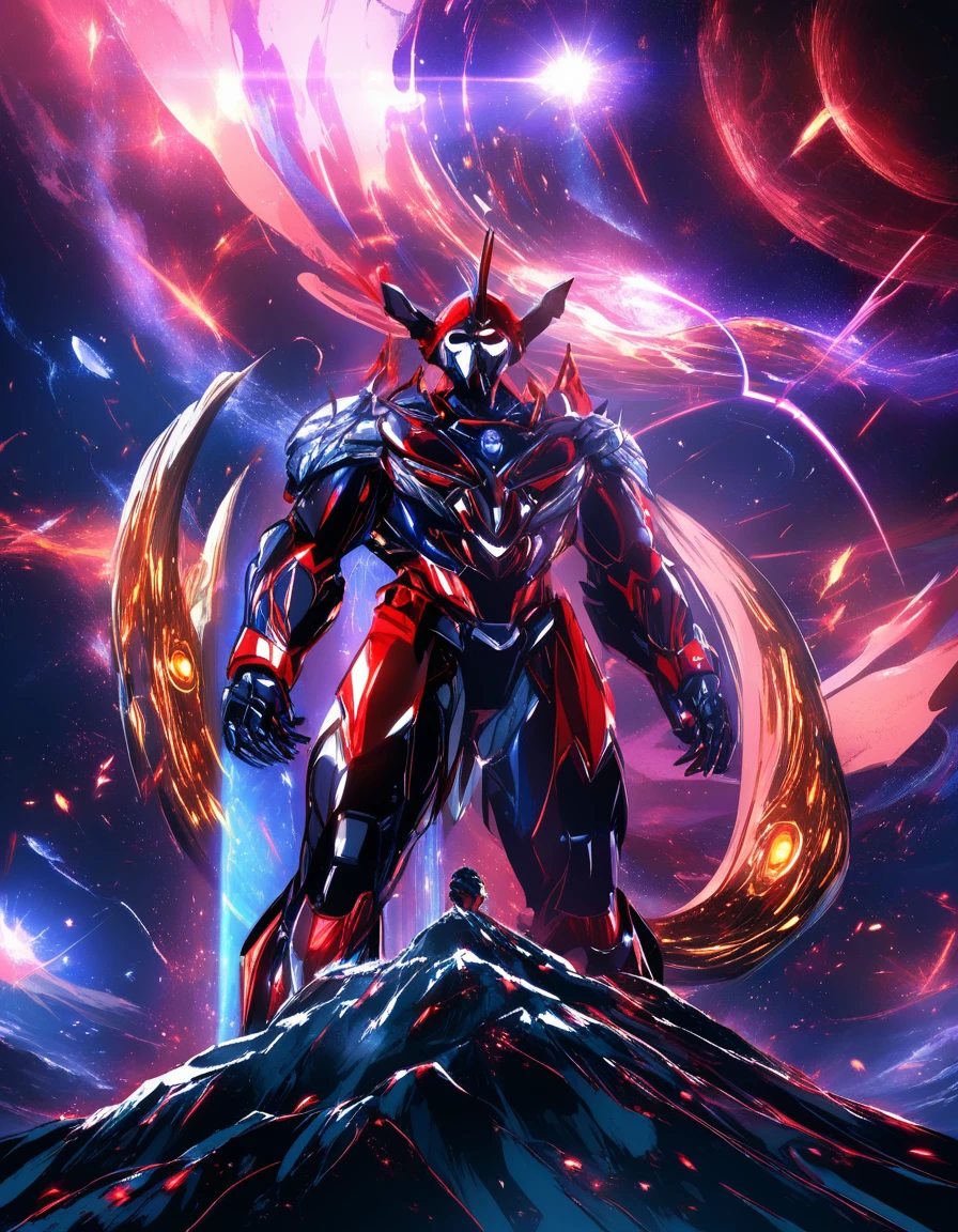 Samurai raccoon warrior floating in dramatic deep space