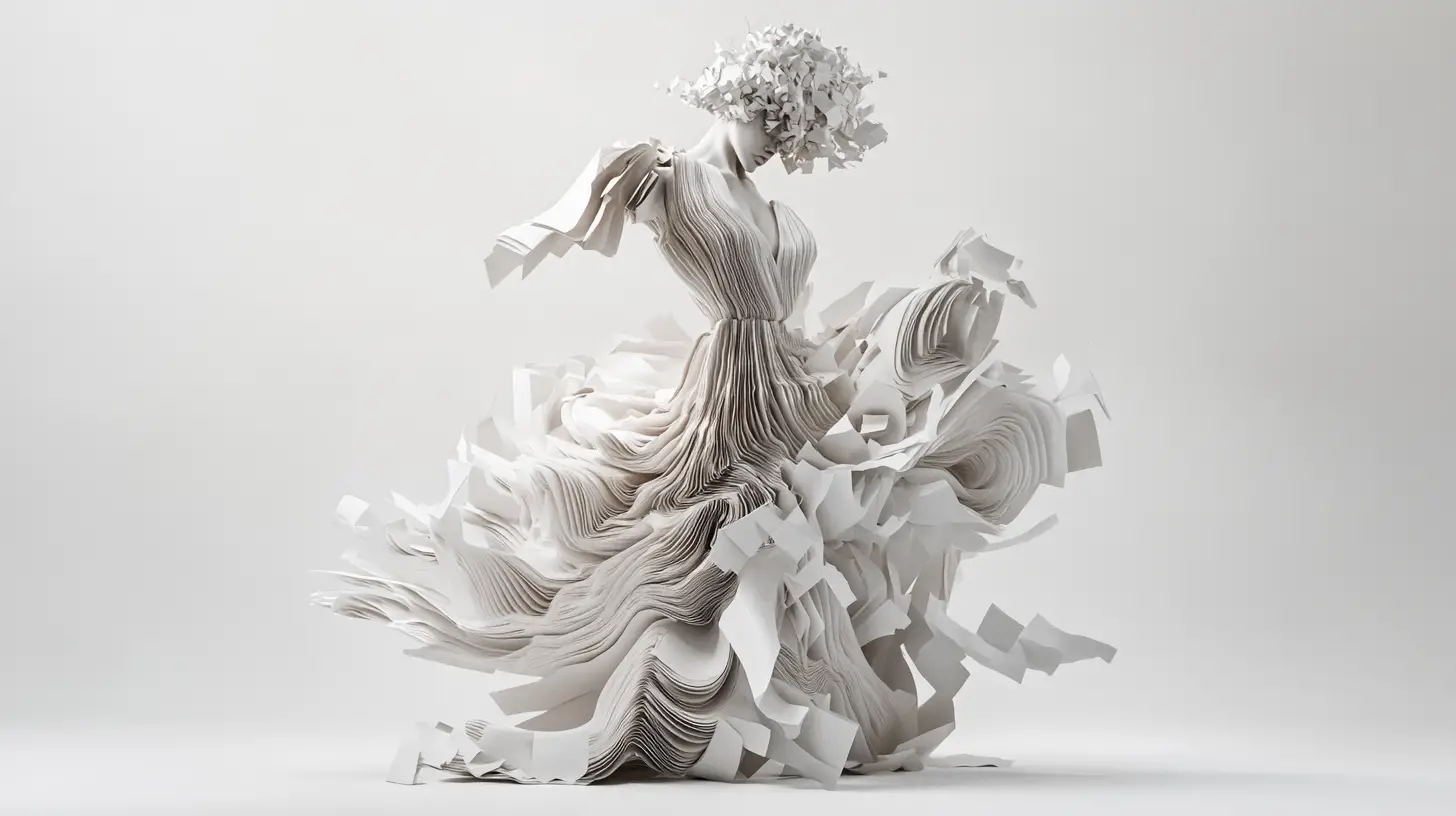Abstract feminine sculpture dissolving into geometric fragments