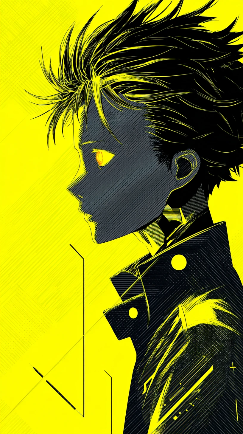 Stylized anime man in sharp black and yellow profile