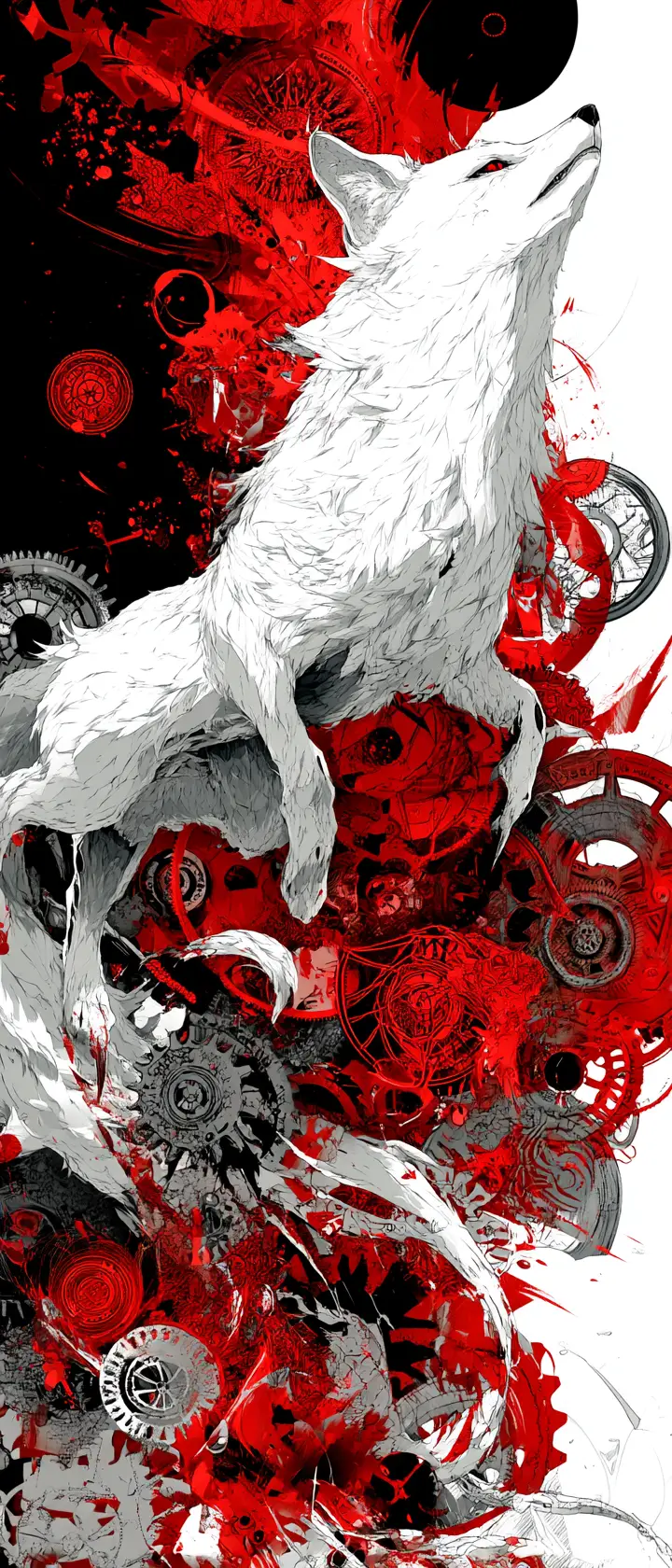 Anime fox spirit with nine tails in abstract flames