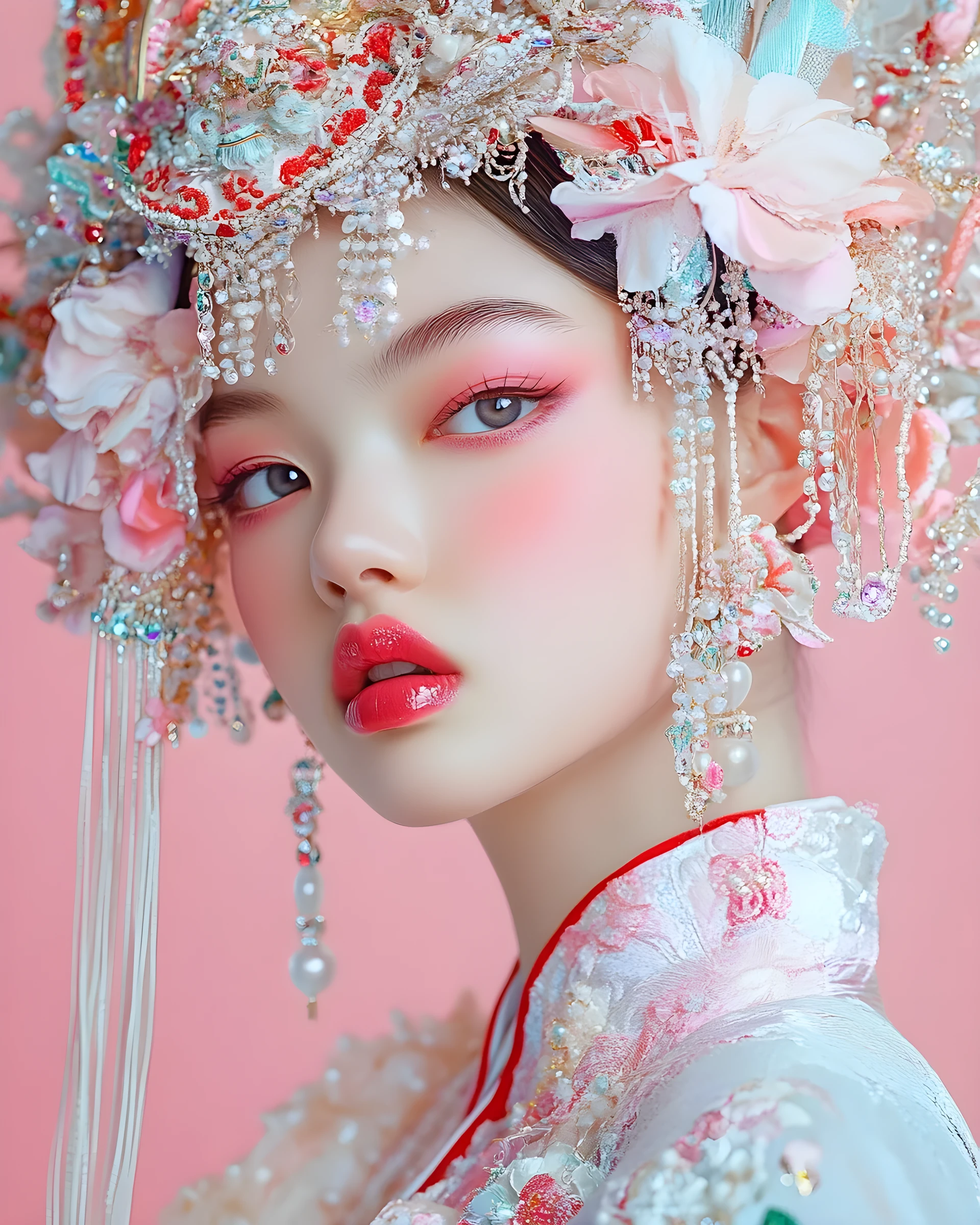 Retrato etéreo de una mujer con vestimenta tradicional hanfu