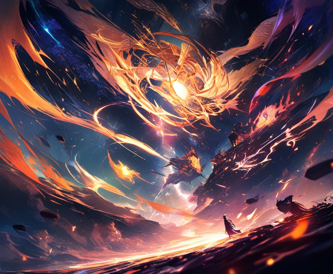 Monkey king warrior flying through stormy mountain clouds