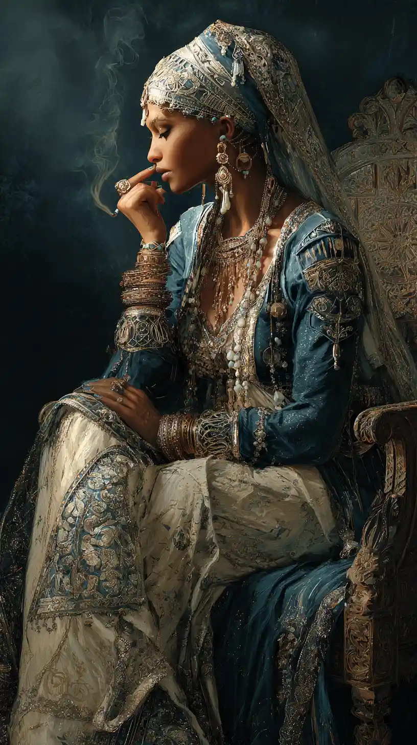 Elegant Arab woman in ornate ceremonial dress and jewelry