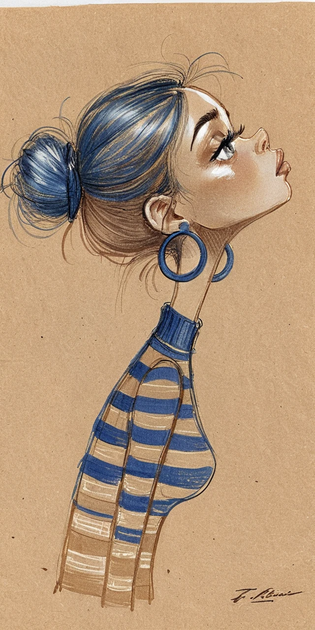 Elegant profile portrait of a blue haired girl in turtleneck