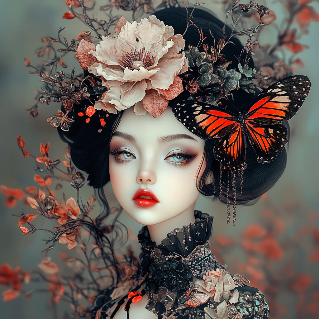 Whimsical woman in surreal soft focus fantasy portrait