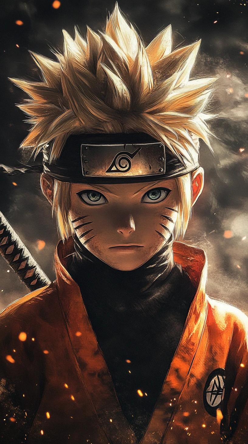 Intense anime ninja boy with censored glowing portrait