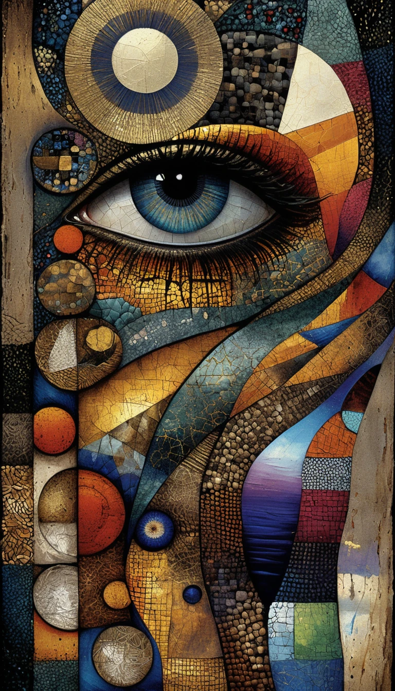 Surreal abstract painting with a central detailed eye