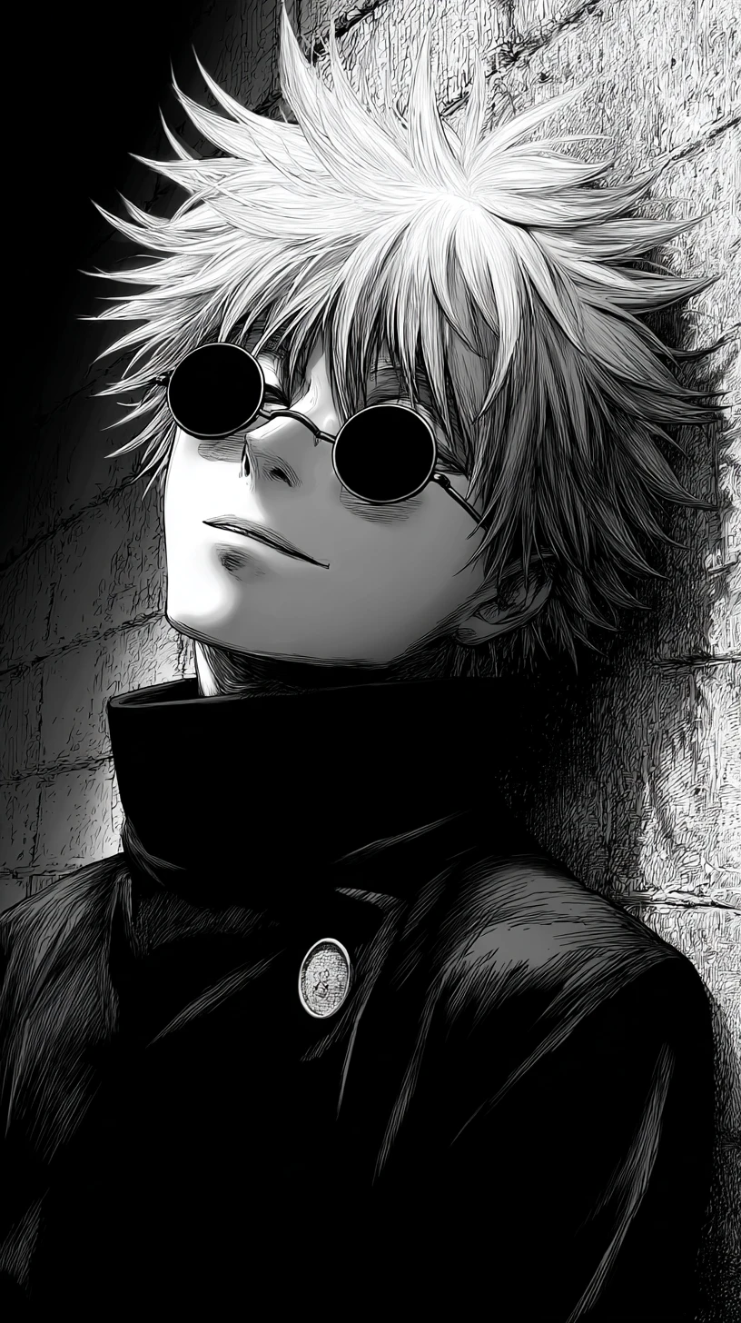 Cool anime man with white hair and round sunglasses