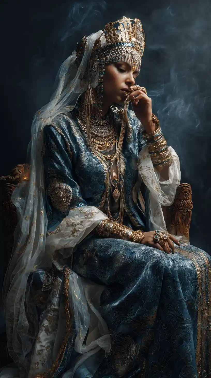 Elegant Arab woman in ornate ceremonial dress and jewelry