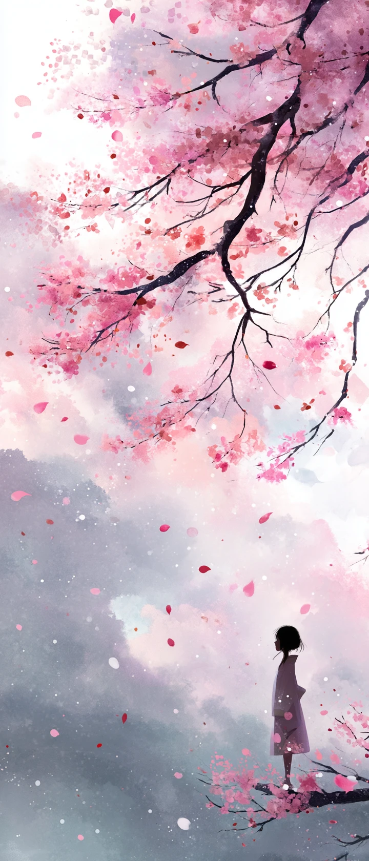 Anime girl watching the last cherry blossom petal fall