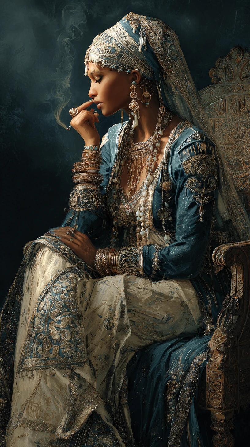 Elegant Arab woman in ornate ceremonial dress and jewelry