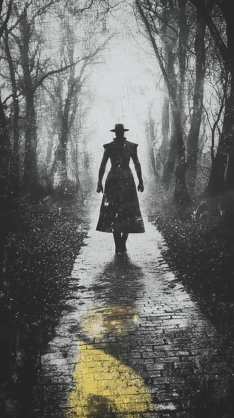 Double exposure tin man portrait in a magical forest