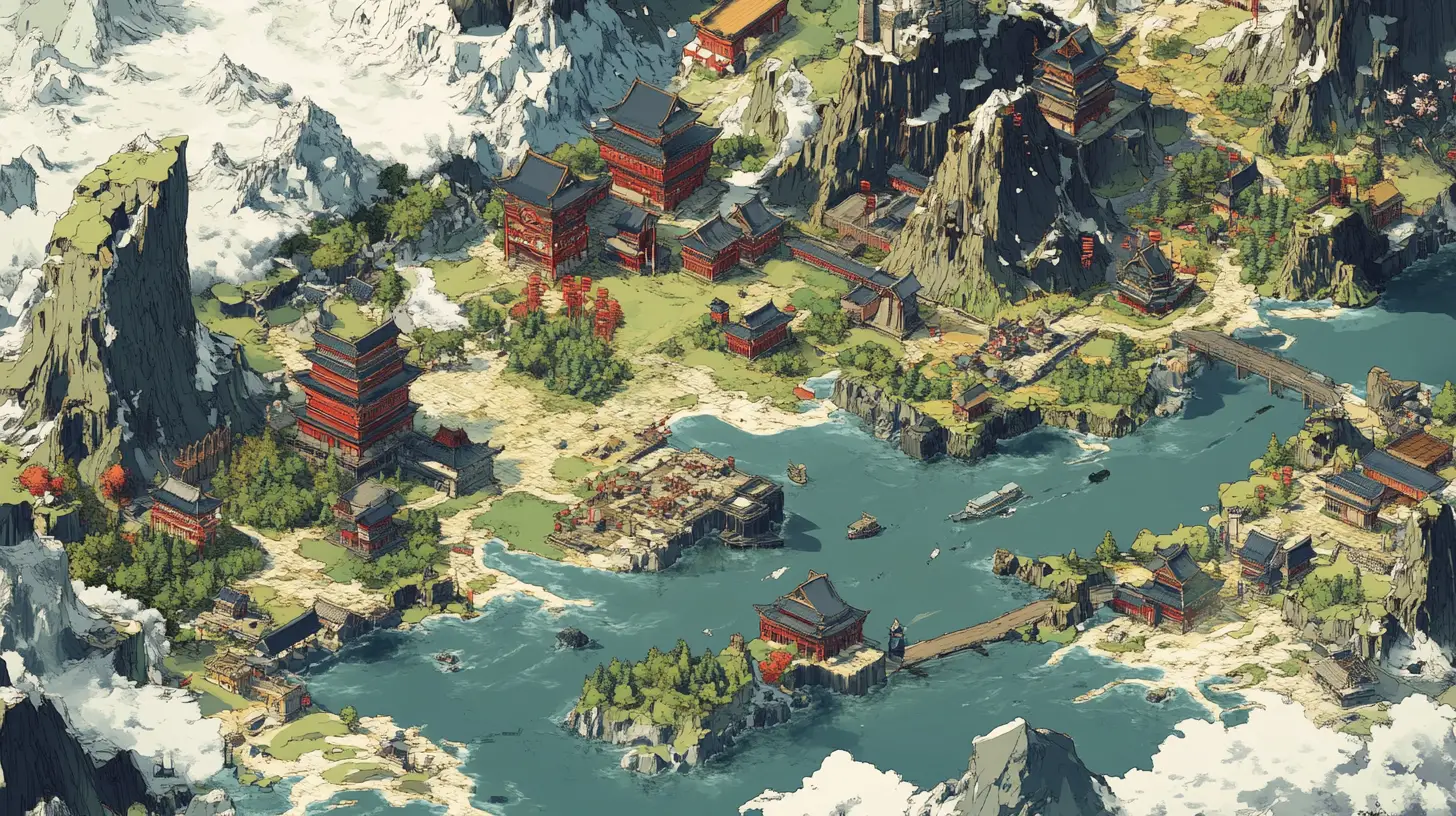 Colorful fantasy map of a detailed imaginary continent
