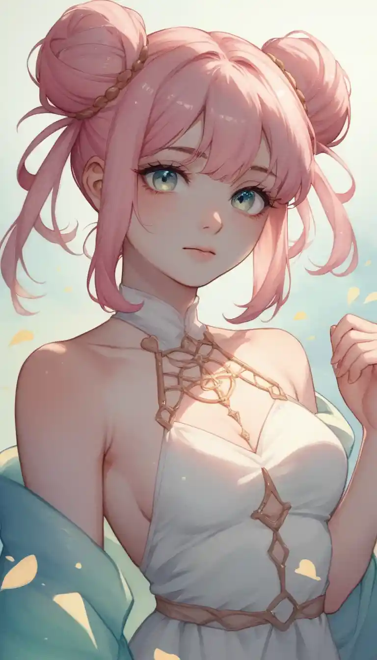 Pastel haired anime girl in warm dreamy sunlight