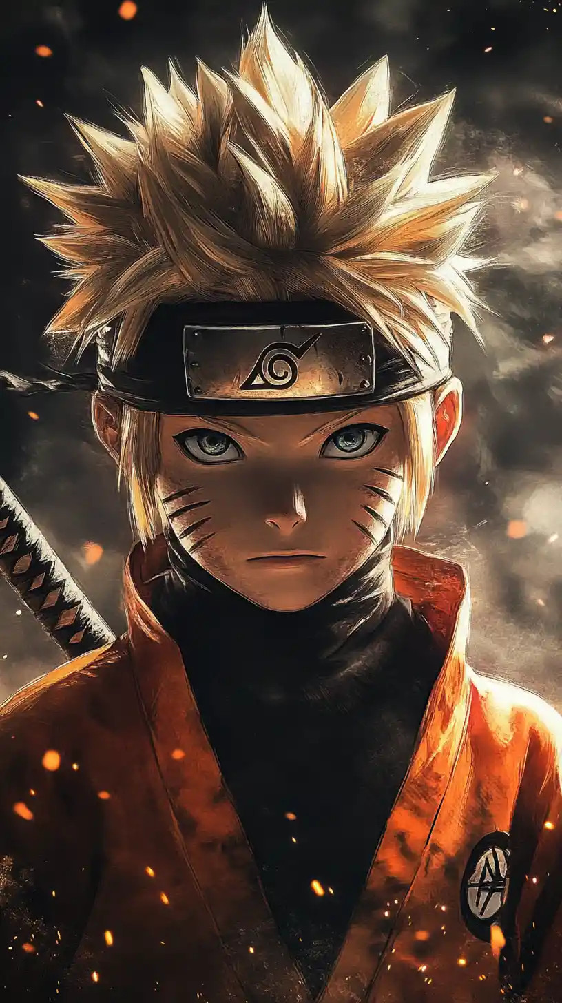 Ragazzo ninja anime intenso con ritratto luminoso censurato