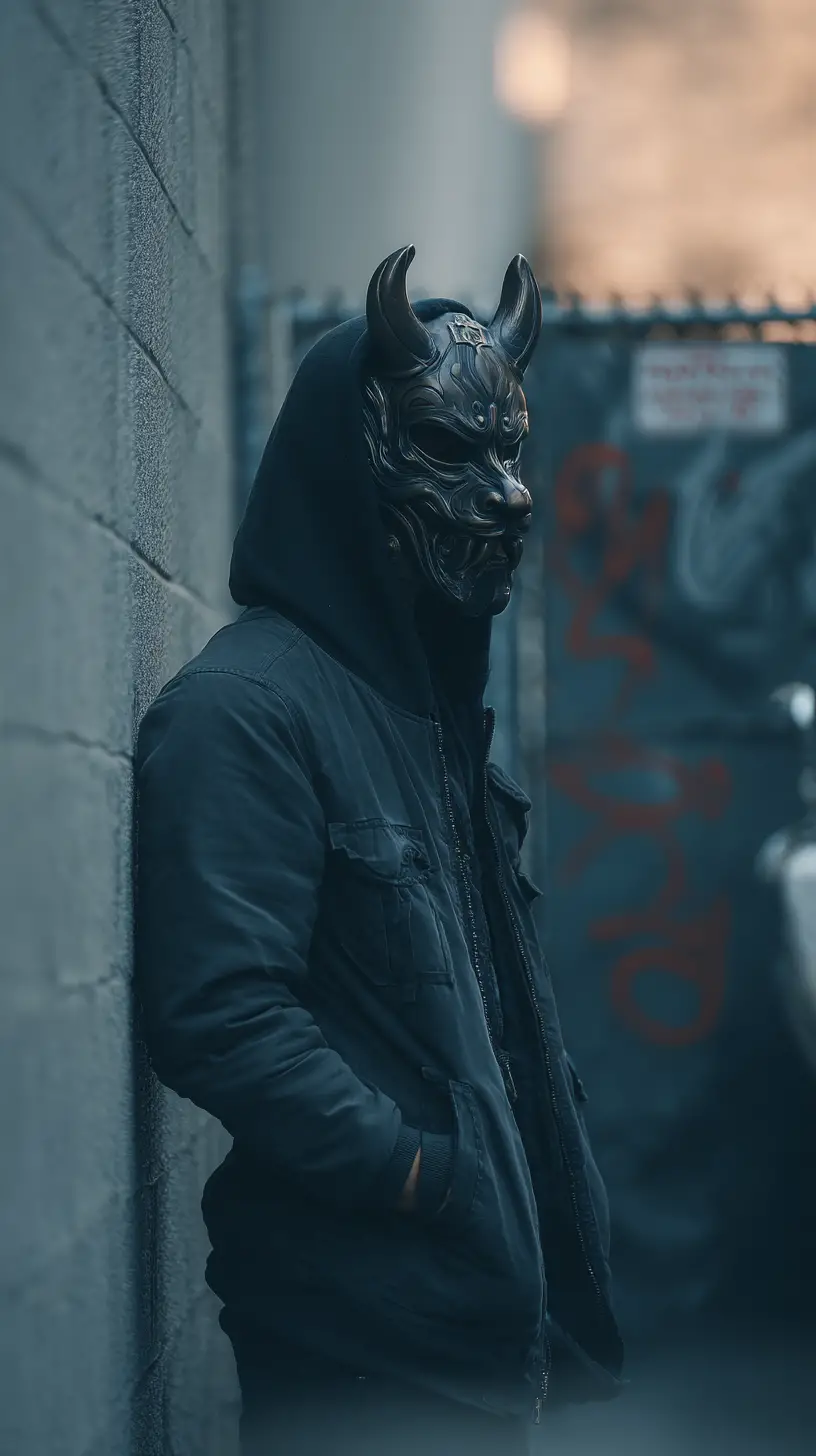 Man wearing a mask to hide his face on the street
