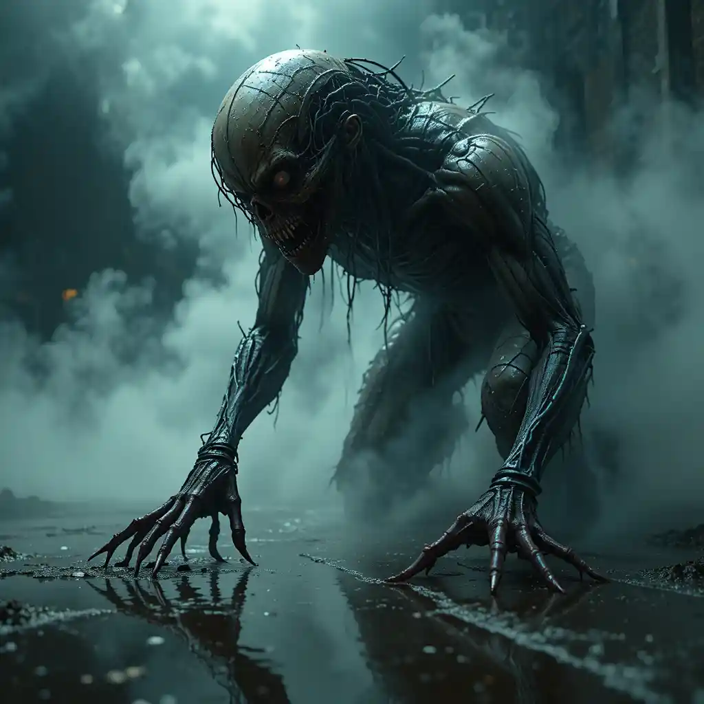 Terrifying Monster Emerging In Cinematic Horror Composition