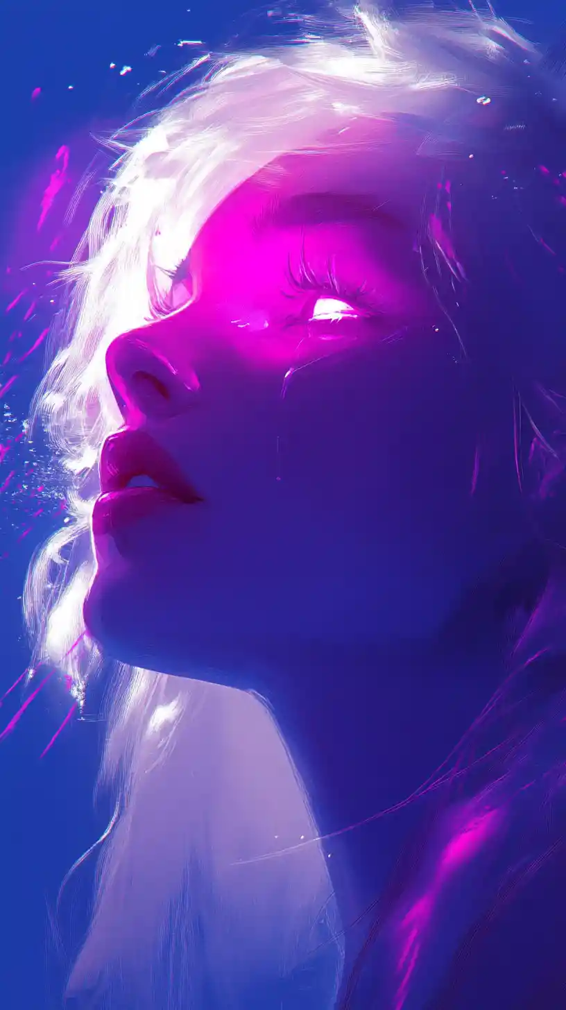 Anime woman merging with skull mask and neon energy