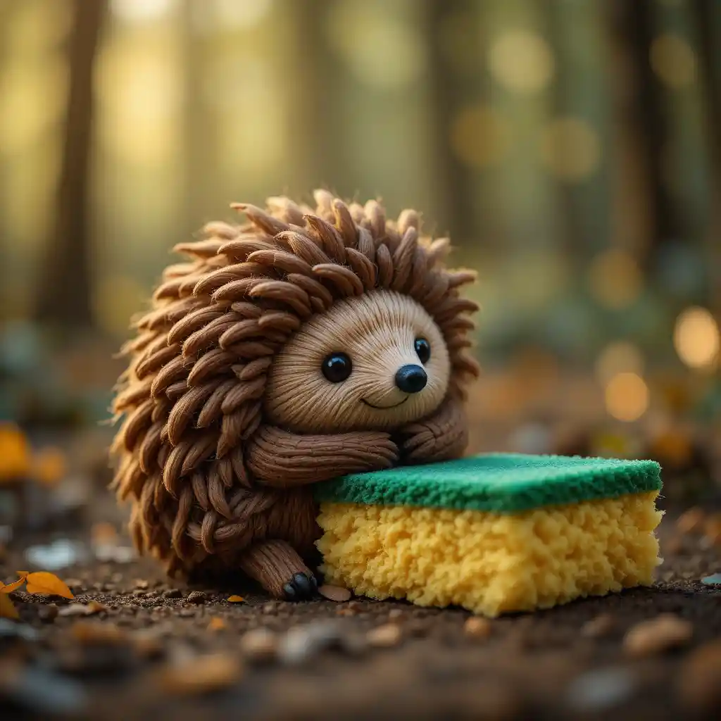 Knitted Hedgehog Plush Hugging Kitchen Sponge In Forest