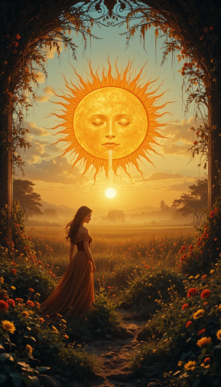 Person in a garden pouring the glowing sun into fields
