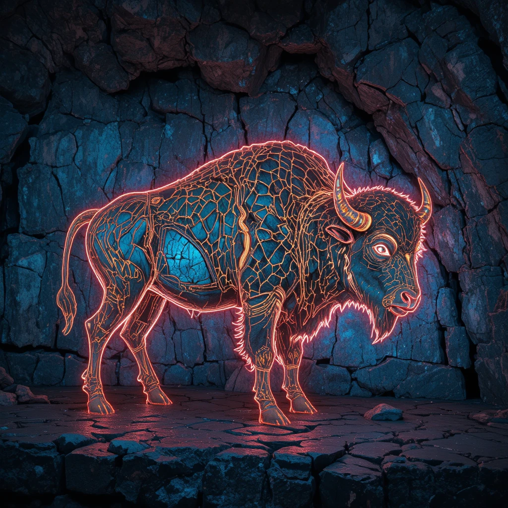 Ancient Cave Bison Reimagined In Vivid Painted Colors