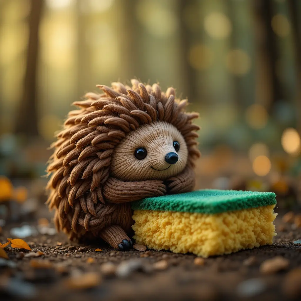 Knitted Hedgehog Plush Hugging Kitchen Sponge In Forest