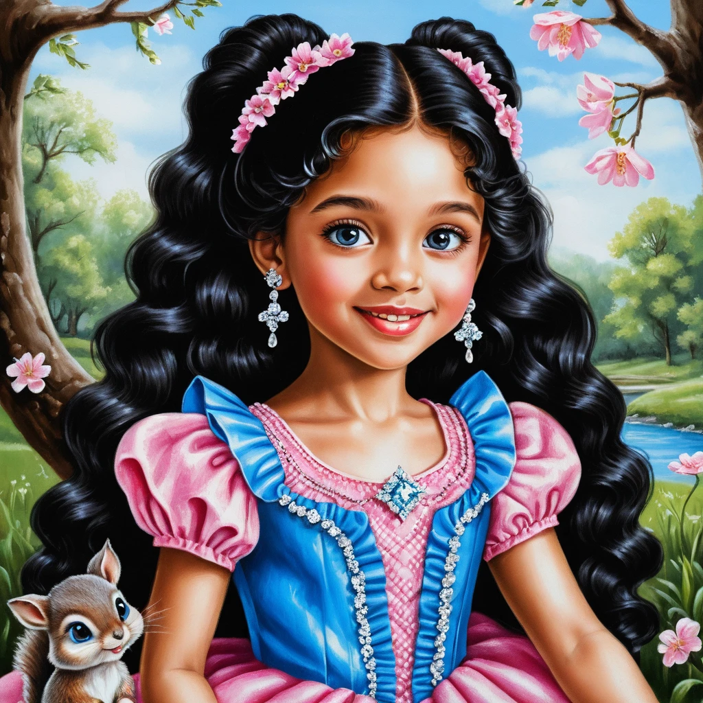 Smiling girl with long braided hair in a pink dress