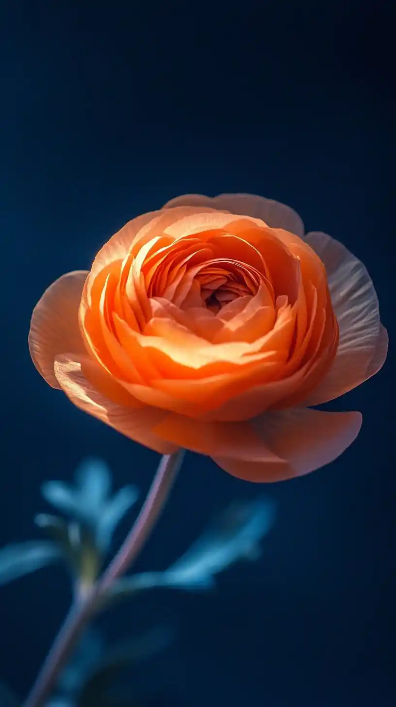 Macro flower portrait with glowing petals against dark background